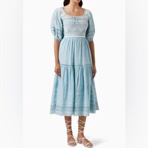 SEA NEW YORK Blue Olga Smocked Puff Sleeve Dress size M Medium NWT Blue White